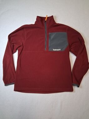 Timberland Maroon Half-Zip Fleece with Gray Chest Pocket